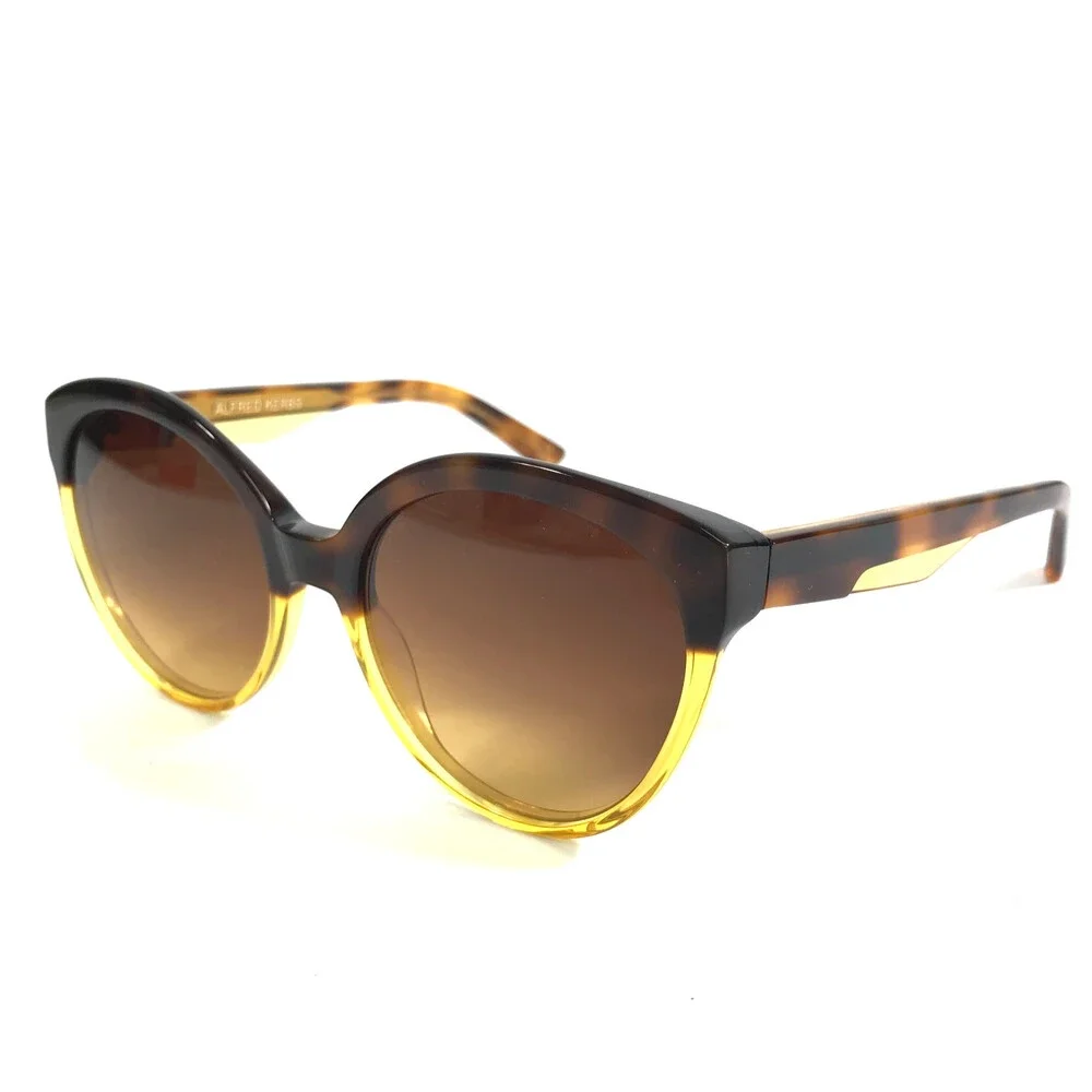Alfred Kerbs Sunglasses ANDREA YW Yellow Tortoise Cat Eye Frames w/ Brown Lenses